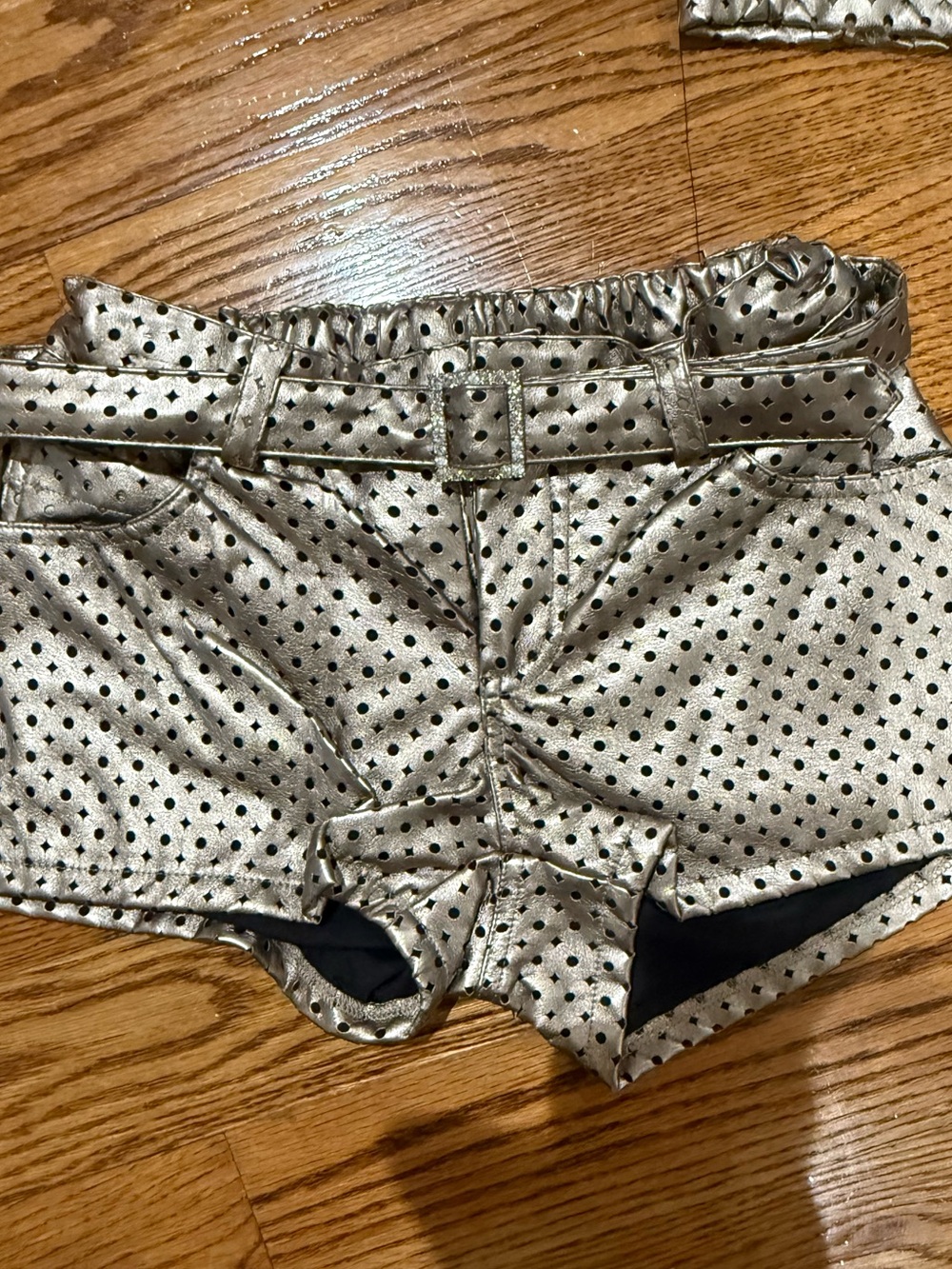 Biscotti Metallic Gold Polka Dot High-Waist Shorts with Belt